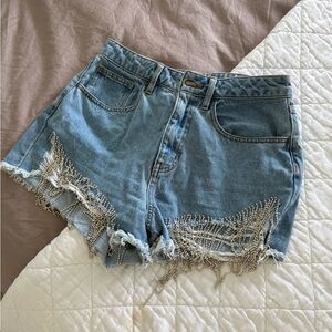 Forever 21 Light Blue Jean Shorts with Chain Fringe